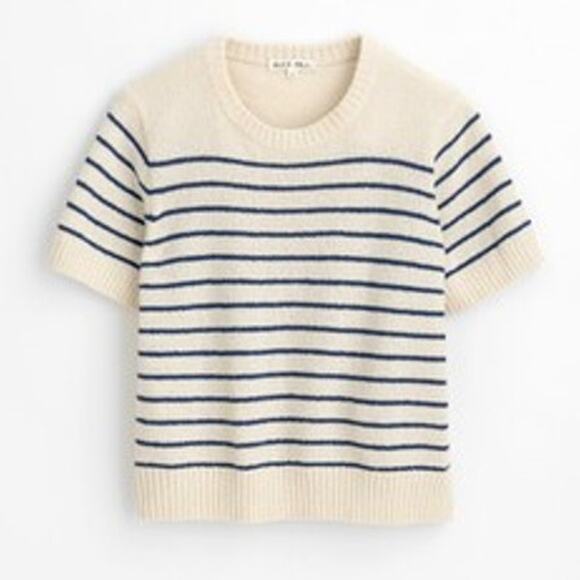 Alex Mill Striped Honey Sweater Tee Women's SZ MEDIUM Ivory & Blue Coastal Prep - Picture 1 of 13